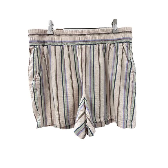🌸3/$15🌸Cream Multi-Colored Striped Cotton Shorts sz Large - Picture 1 of 6